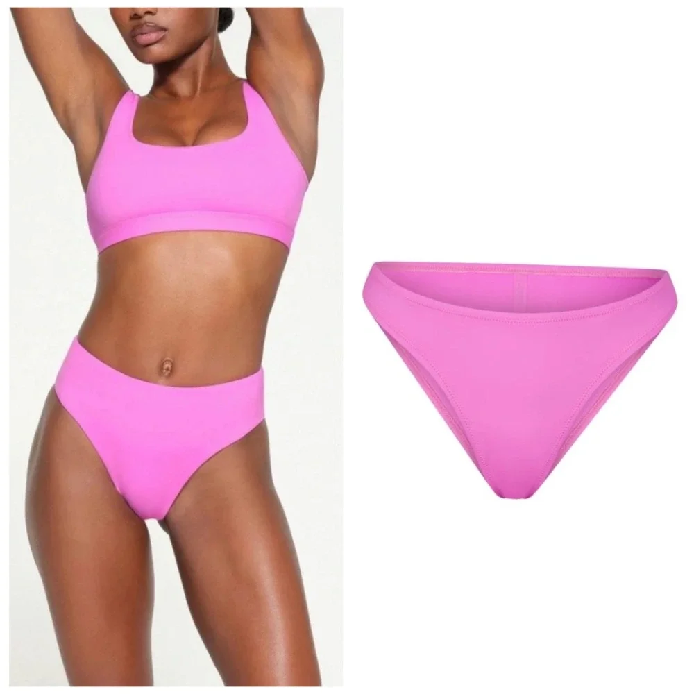 SKIMS Recycled Swim Mid Coverage Bottom Neon Orchid Pink Womens 2X NEW